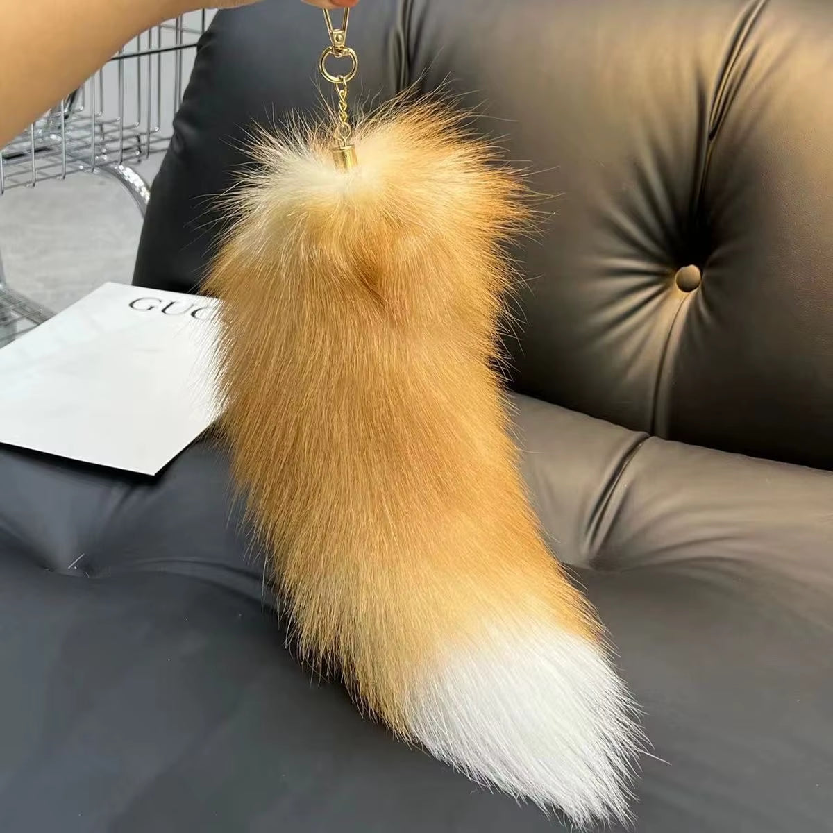 Natural Fox Fur Tail Keychain Furry 2024 Y2K Beautiful Accesory Length 40Cm Car Keychain for Women Fluffy Key Chain