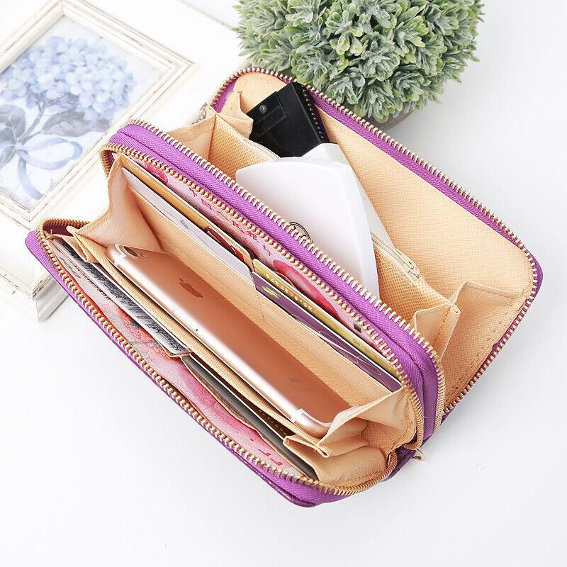 Womens Long Wallet Leather Clutch Card Holder Phone Wristlet Purse Handbag Gifts