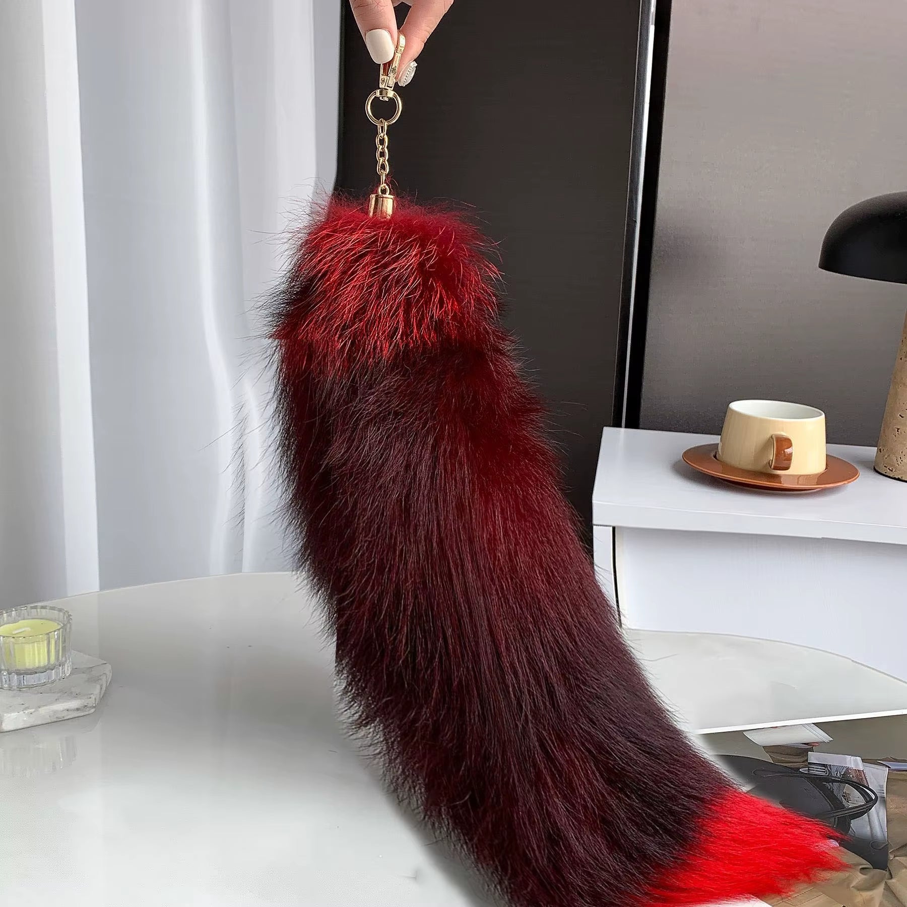 Natural Fox Fur Tail Keychain Furry 2024 Y2K Beautiful Accesory Length 40Cm Car Keychain for Women Fluffy Key Chain