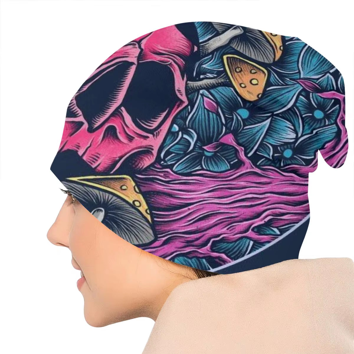 ACID TRIP Skull Mushroom Art Print Unisex Bonnet Winter Running Double Layer Thin Hats for Men Women