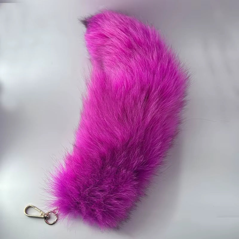 Natural Fox Fur Tail Keychain Furry 2024 Y2K Beautiful Accesory Length 40Cm Car Keychain for Women Fluffy Key Chain