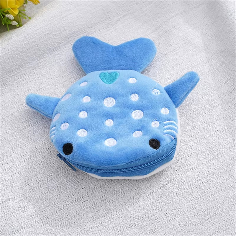 Cartoon Cute Whale Shark Coin Purse Kawaii Wallet Portable Plush Coin Bag Key Earphone Coin Organizer Pouch Zipper Bag Kids Gift