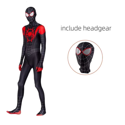 Black Spiderman Costume with Spider Man Mask Spider Man into the Spider Verse Miles Cosplay Halloween Costume for Kids and Adult