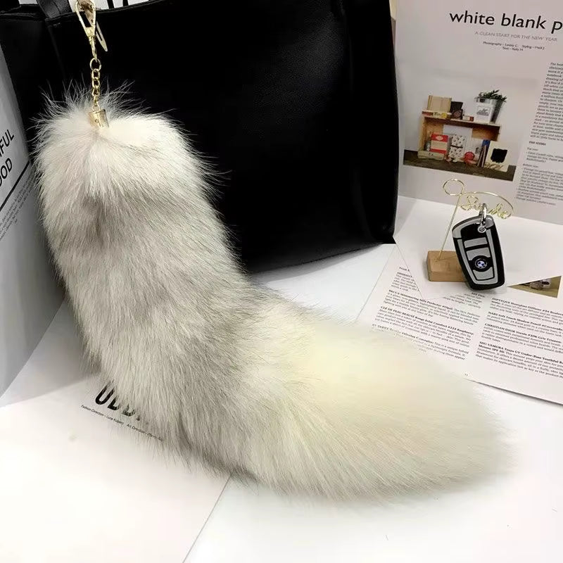 Natural Fox Fur Tail Keychain Furry 2024 Y2K Beautiful Accesory Length 40Cm Car Keychain for Women Fluffy Key Chain