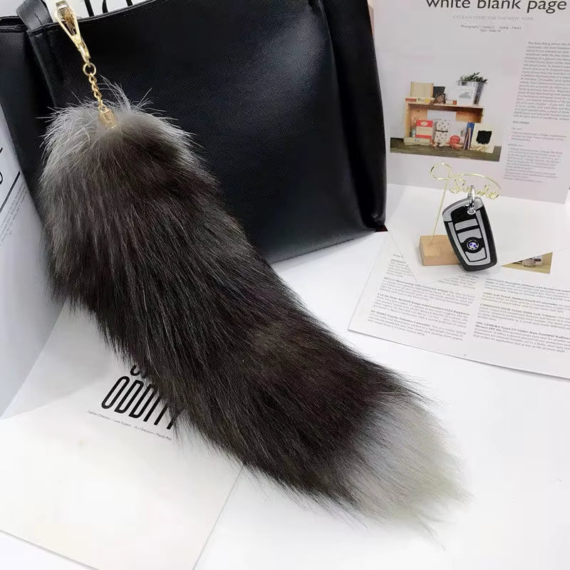 Natural Fox Fur Tail Keychain Furry 2024 Y2K Beautiful Accesory Length 40Cm Car Keychain for Women Fluffy Key Chain